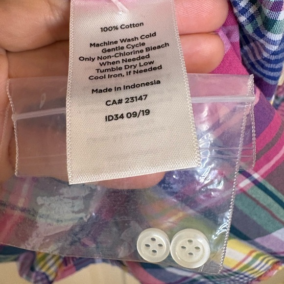 Talbots Plaid Button Down Shirt Pink Green Blue Yellow - Medium - Picture 4 of 5